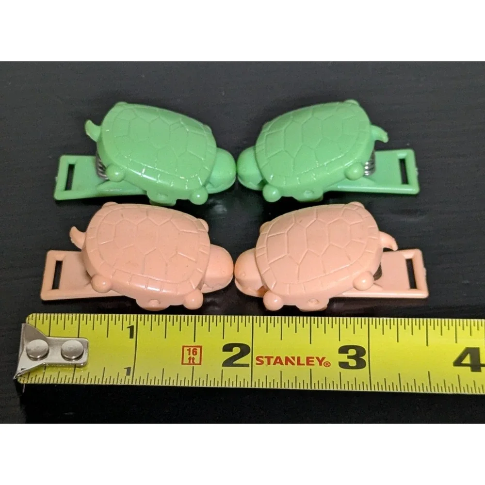 Vintage Turtle Baby Bib Clips Federal Tool Corp Chicago Green and Pink Two Pairs